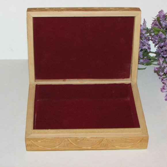 Handmade Boho Trinket Keepsake Jewelry Box Wood & Crushed Gemstones Lined - Picture 6 of 10